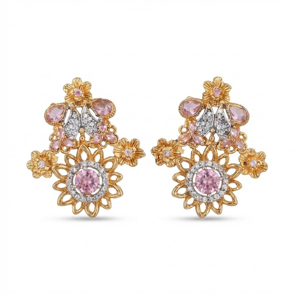Blush Blossom Zirconia Studs - Floral Butterfly Earrings