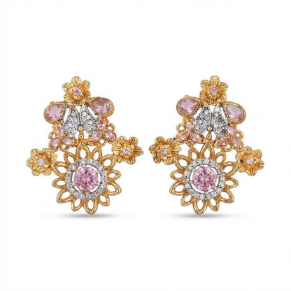 Blush Blossom Zirconia Studs - Floral Butterfly Earrings