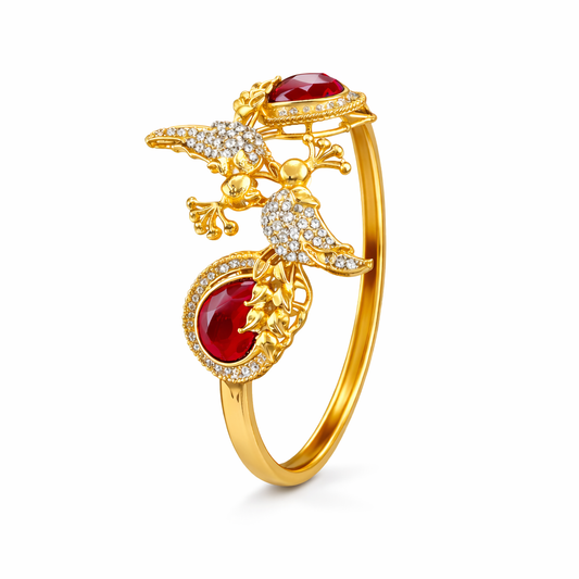 Scarlet Bird Cuff Bangle - Gold Plated Openable Design