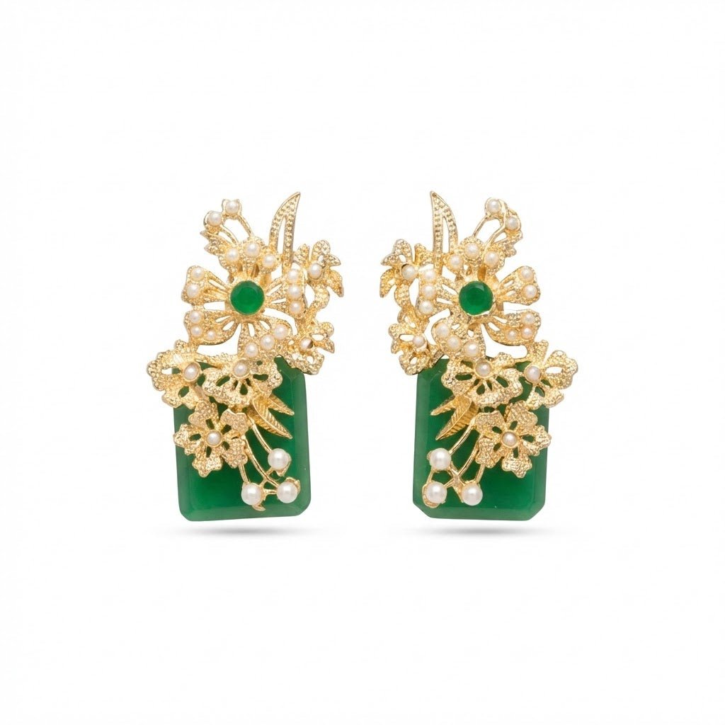 Hand Crafted Blossom Earrings - Gold Plated Semi Precious Stone
