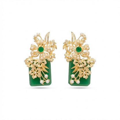 Hand Crafted Blossom Earrings - Gold Plated Semi Precious Stone