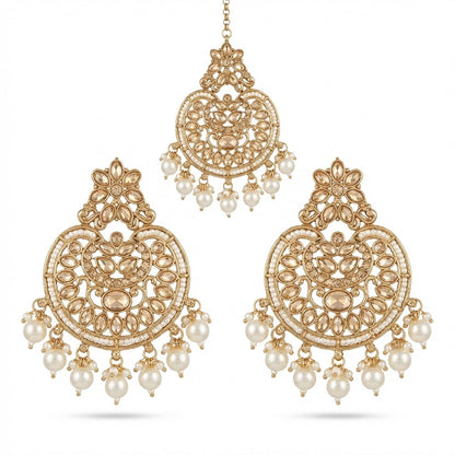 Gold Plated Crescent Moon Earrings & Tikka Jewelry Set