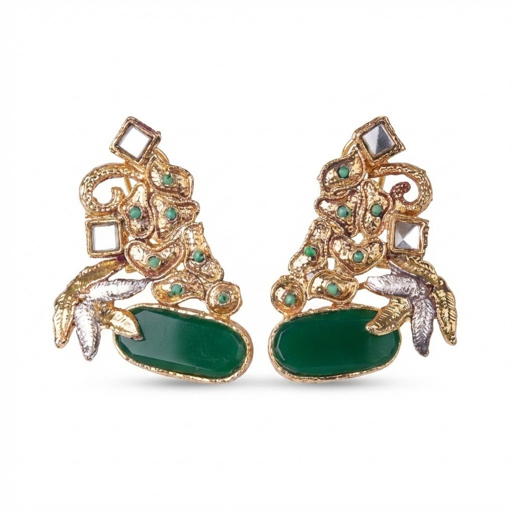 Hand Crafted Gold Plated Jhumka Earrings - Premium Stone Work