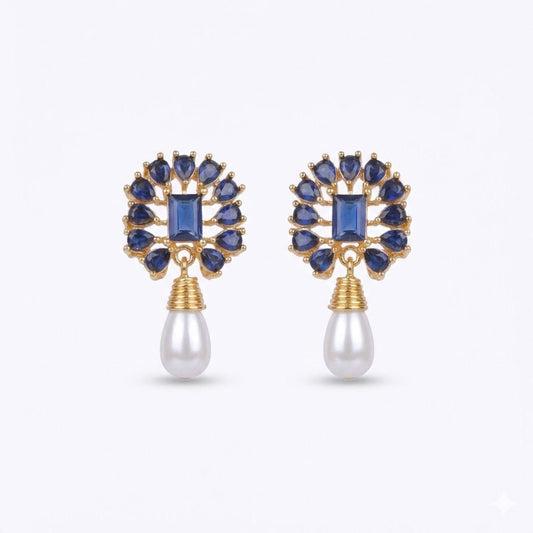 Amethyst Pearl Drop Earrings - 21k Gold Plated Gemstone Jewelry