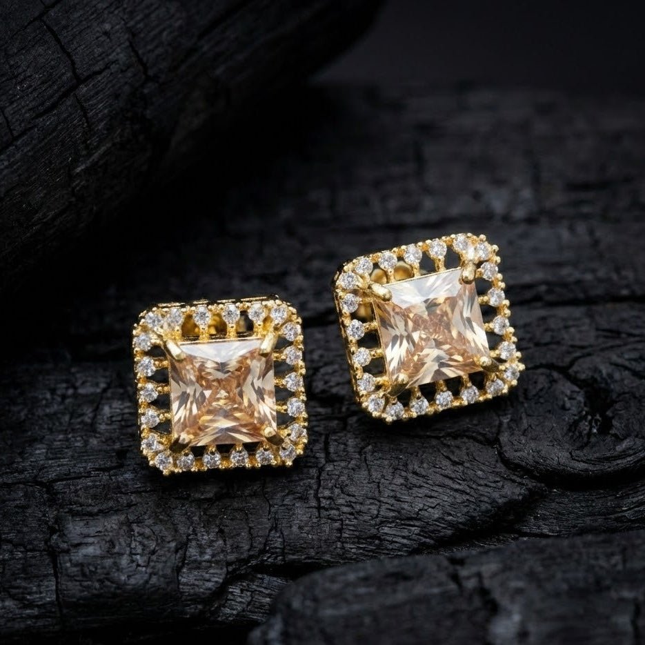 Vintage Bloom AD Studs - Oxidized Jarao Stone Earrings