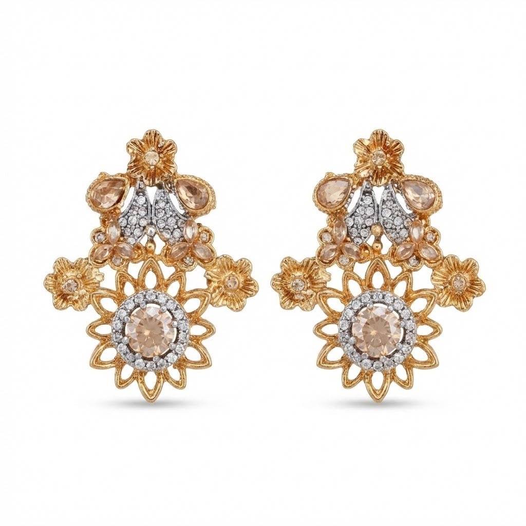Blush Blossom Zirconia Studs - Floral Butterfly Earrings