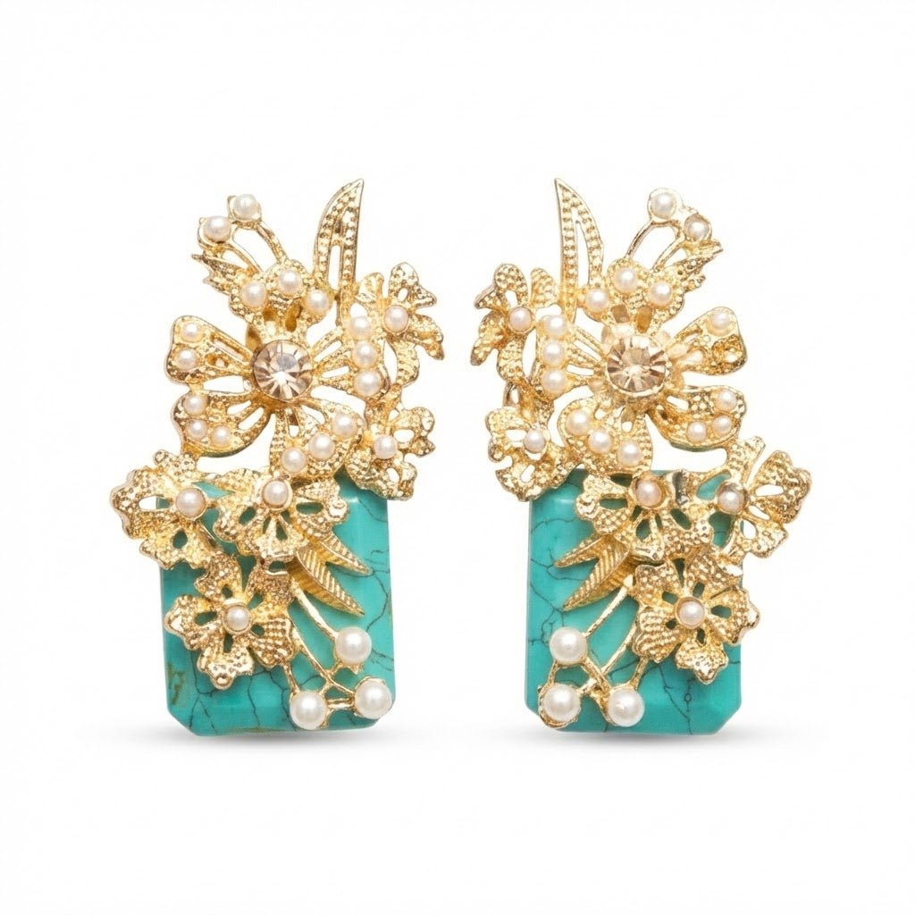 Hand Crafted Blossom Earrings - Gold Plated Semi Precious Stone