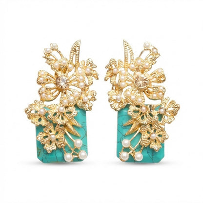 Hand Crafted Blossom Earrings - Gold Plated Semi Precious Stone