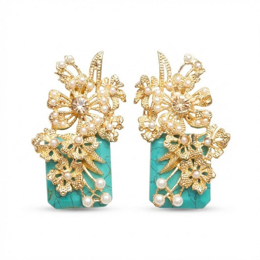 Hand Crafted Blossom Earrings - Gold Plated Semi Precious Stone