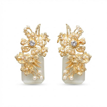 Hand Crafted Blossom Earrings - Gold Plated Semi Precious Stone