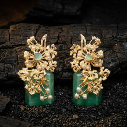 Hand Crafted Blossom Earrings - Gold Plated Semi Precious Stone