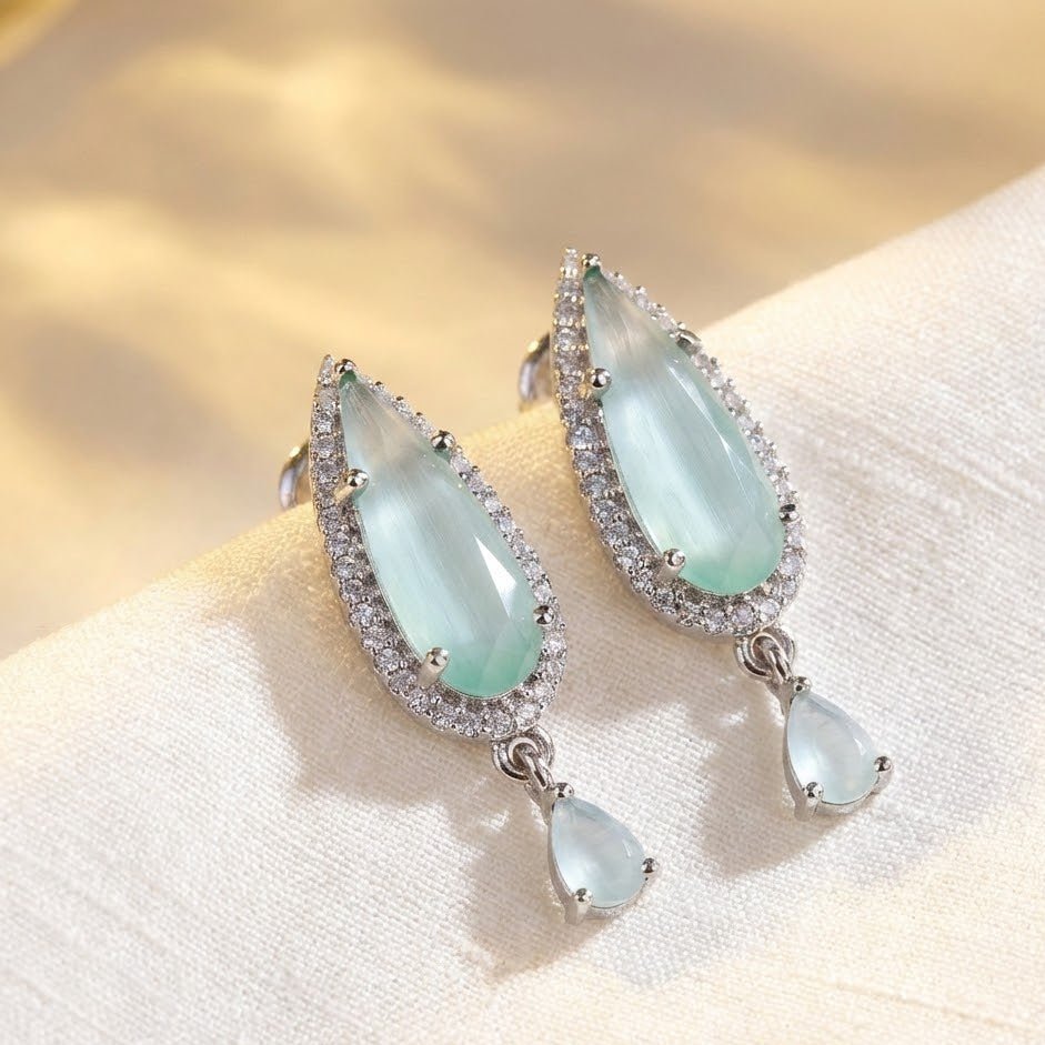 Oval Diamond Earrings - Silver Plated Jarao Stone Jewelry