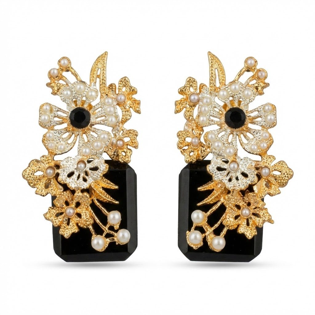 Hand Crafted Blossom Earrings - Gold Plated Semi Precious Stone