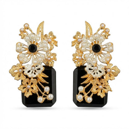 Hand Crafted Blossom Earrings - Gold Plated Semi Precious Stone