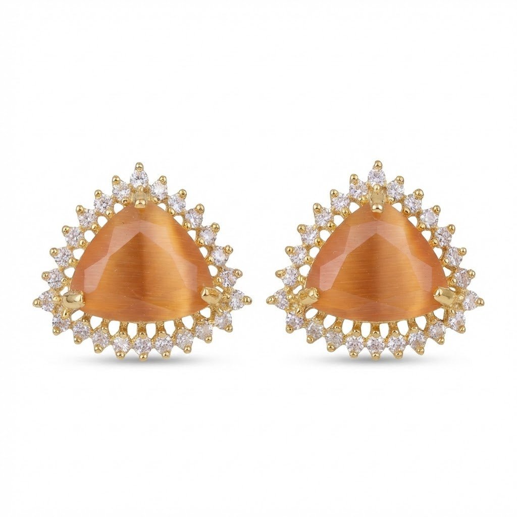 Jarao Stone AD Stud Earrings - Gold & Silver Plated