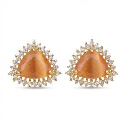 Jarao Stone AD Stud Earrings - Gold & Silver Plated