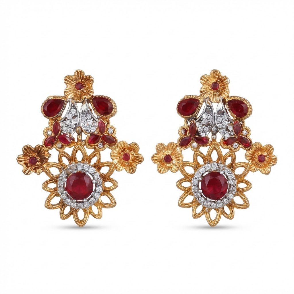 Blush Blossom Zirconia Studs - Floral Butterfly Earrings