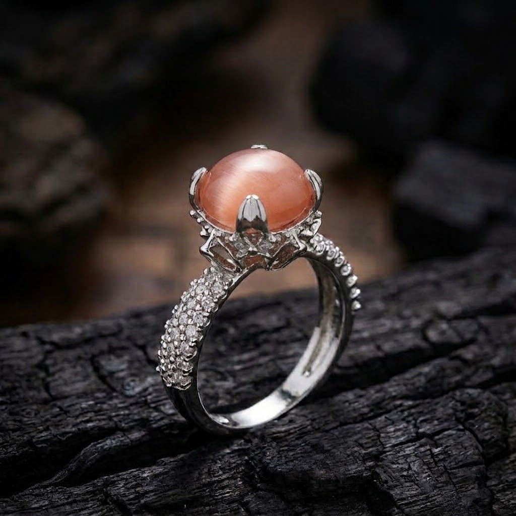 Cubic Zircons Ring With Silver Polish
