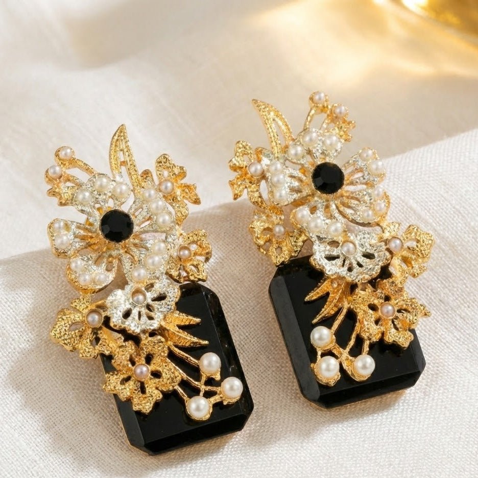 Hand Crafted Blossom Earrings - Gold Plated Semi Precious Stone