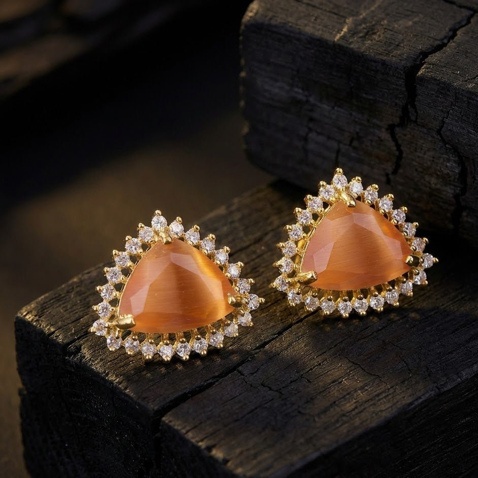 Jarao Stone AD Stud Earrings - Gold & Silver Plated