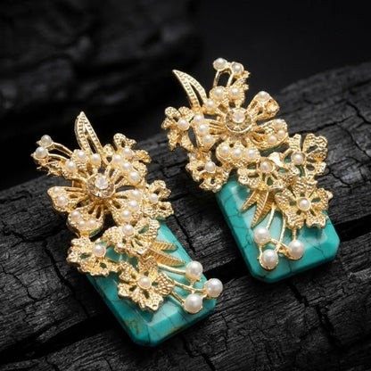 Hand Crafted Blossom Earrings - Gold Plated Semi Precious Stone