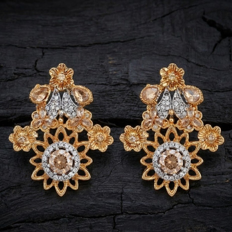 Blush Blossom Zirconia Studs - Floral Butterfly Earrings