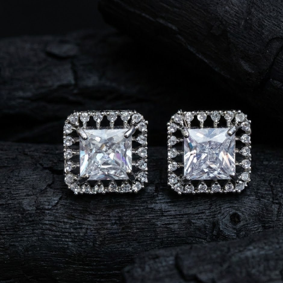 Vintage Bloom AD Studs - Oxidized Jarao Stone Earrings