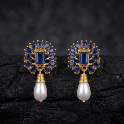 Amethyst Pearl Drop Earrings - 21k Gold Plated Gemstone Jewelry