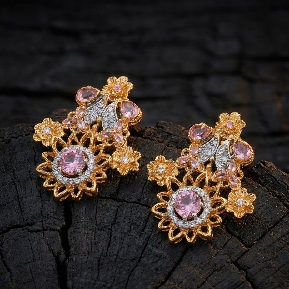 Blush Blossom Zirconia Studs - Floral Butterfly Earrings