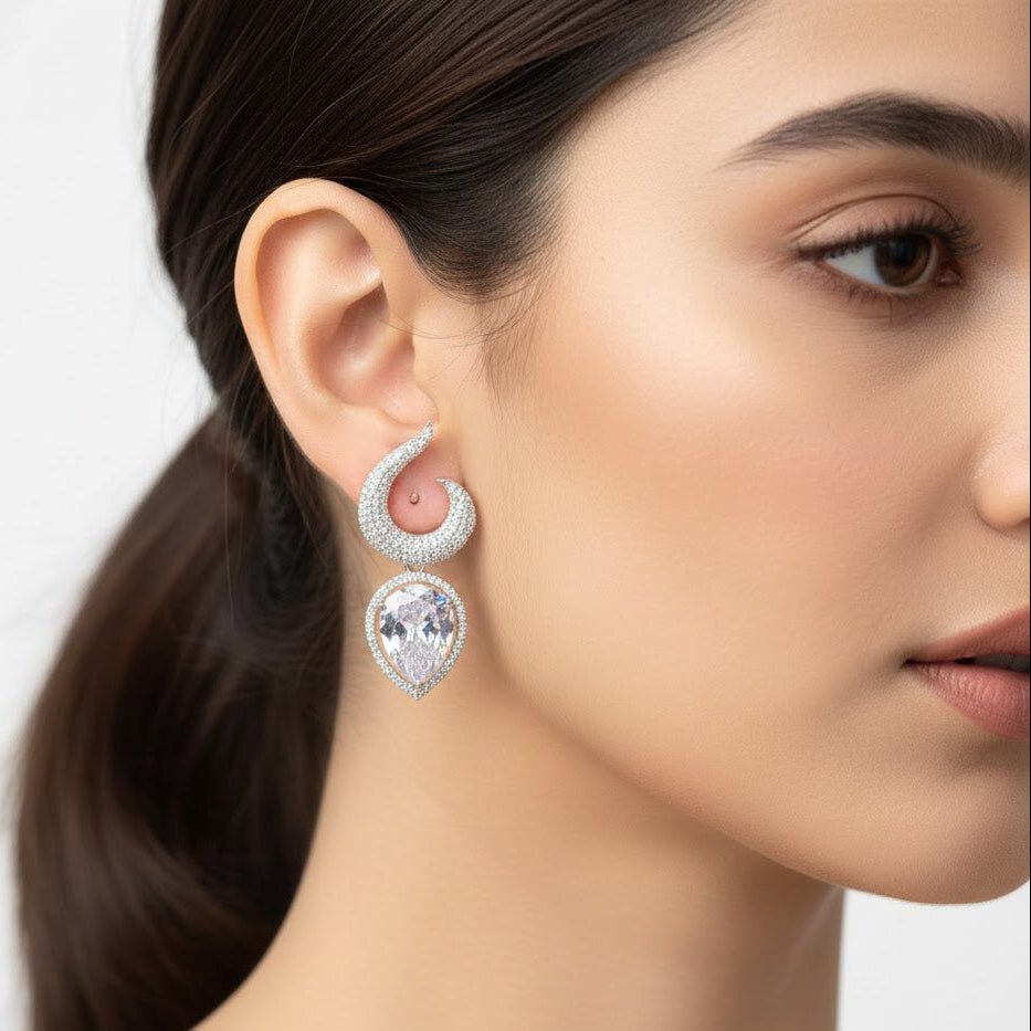 Gemstone Jarao Stone Earrings - Silver Plated Statement Jewelry