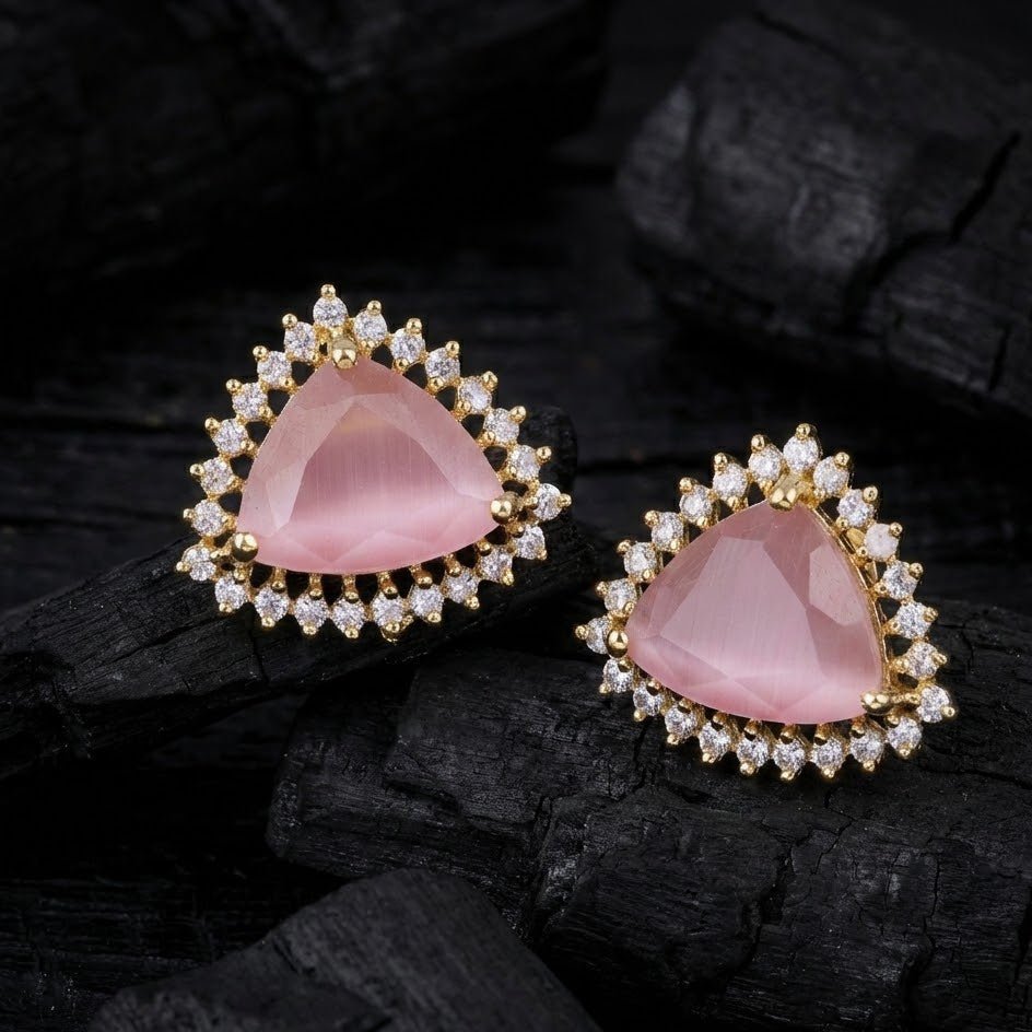 Jarao Stone AD Stud Earrings - Gold & Silver Plated