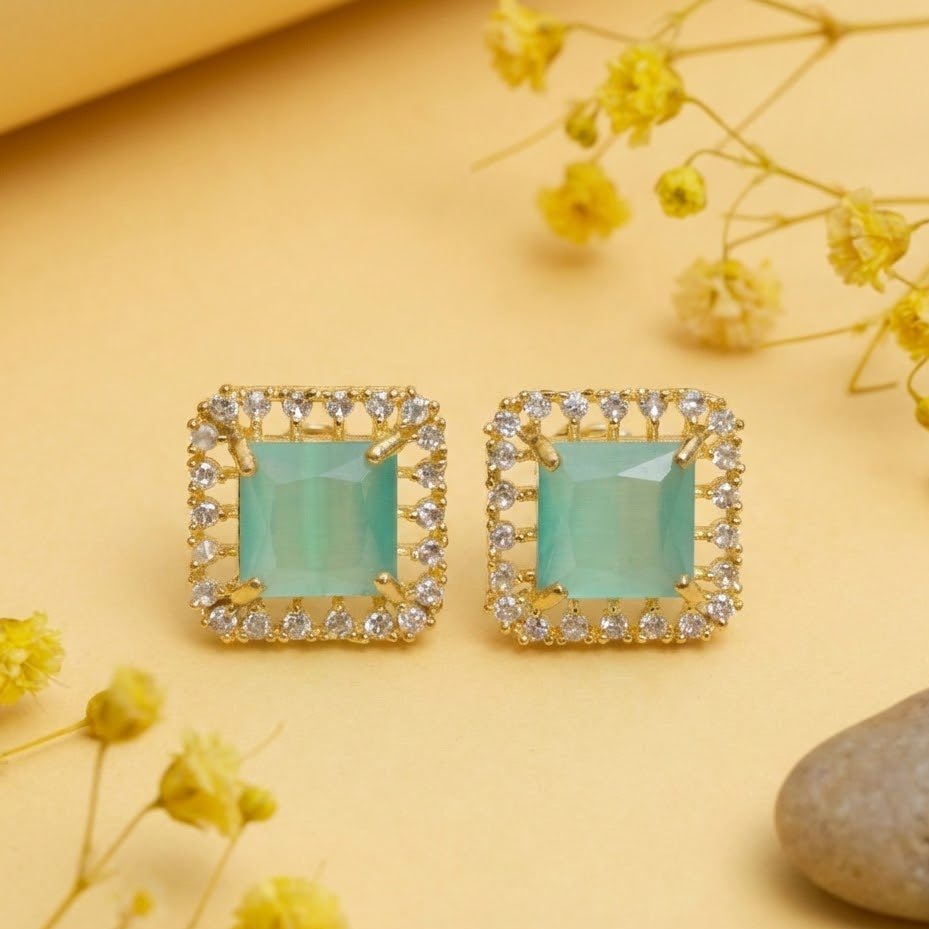 Vintage Bloom AD Studs - Oxidized Jarao Stone Earrings