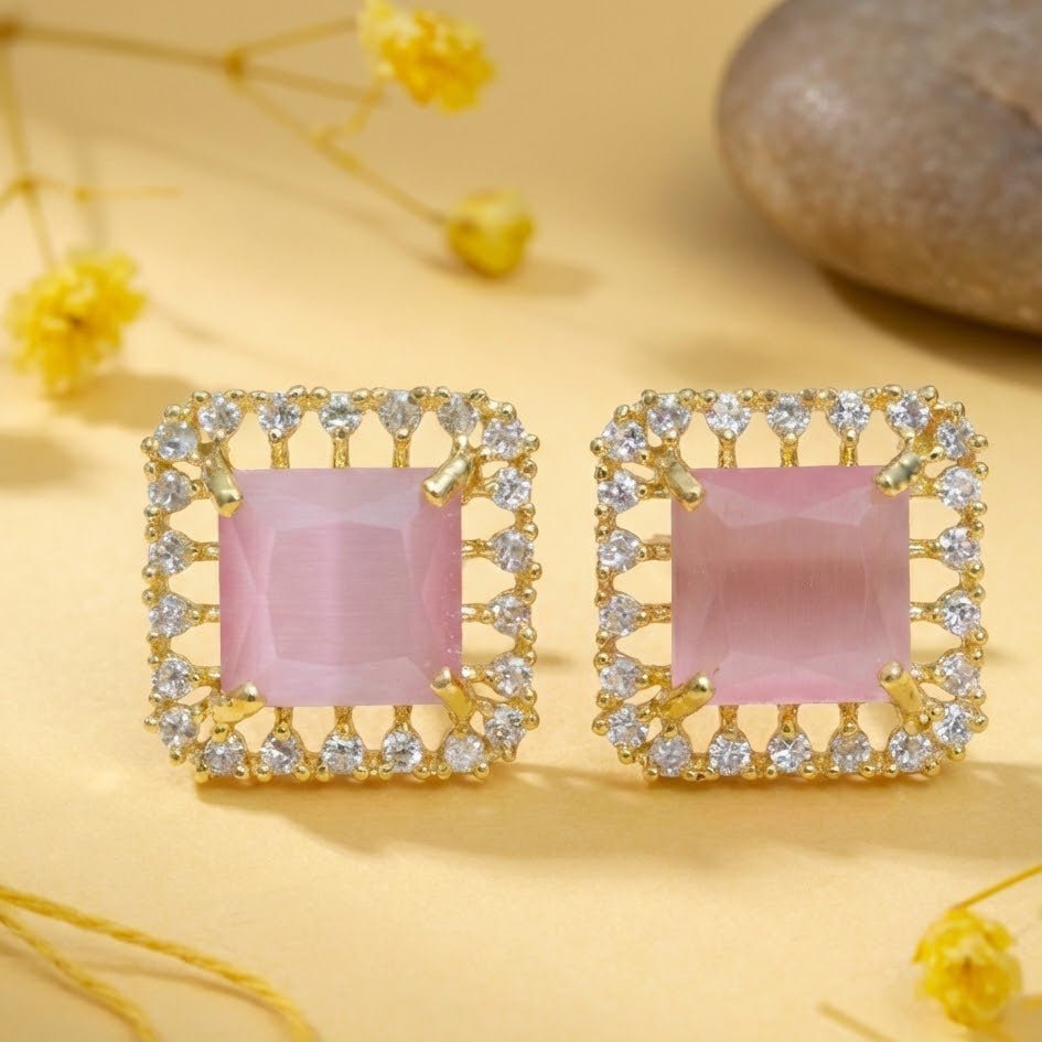 Vintage Bloom AD Studs - Oxidized Jarao Stone Earrings