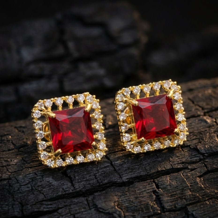 Vintage Bloom AD Studs - Oxidized Jarao Stone Earrings