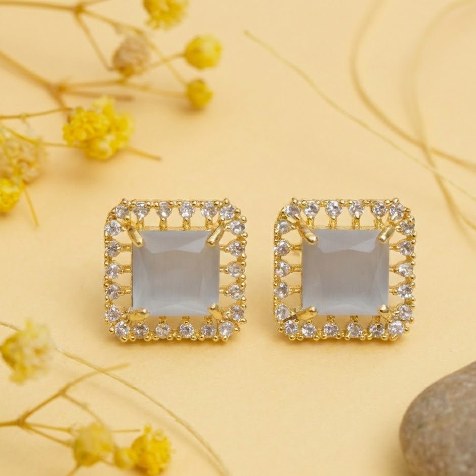 Vintage Bloom AD Studs - Oxidized Jarao Stone Earrings