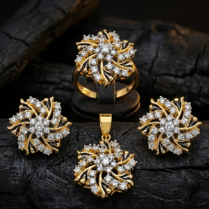 American Spin Pendant Set | 24K Gold Plated | Casted with American Zircons | Adjustable Ring