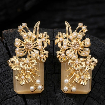 Hand Crafted Blossom Earrings - Gold Plated Semi Precious Stone