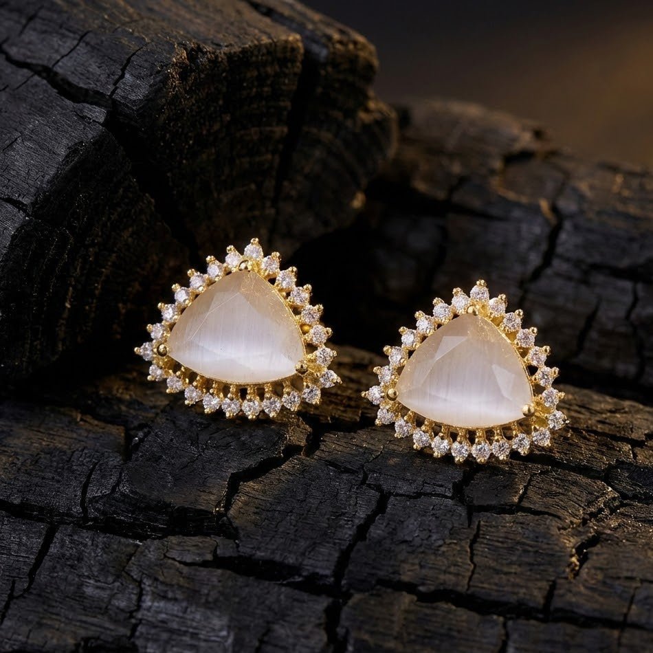 Jarao Stone AD Stud Earrings - Gold & Silver Plated