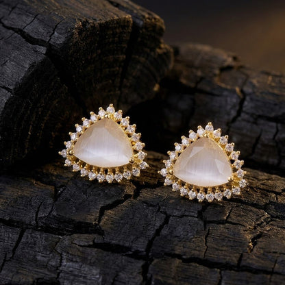 Jarao Stone AD Stud Earrings - Gold & Silver Plated