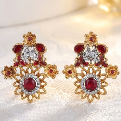 Blush Blossom Zirconia Studs - Floral Butterfly Earrings