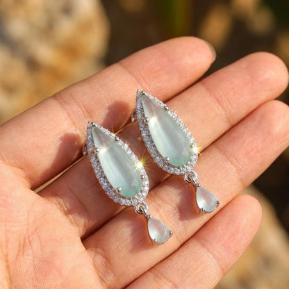 Oval Diamond Earrings - Silver Plated Jarao Stone Jewelry