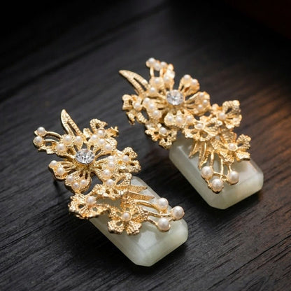 Hand Crafted Blossom Earrings - Gold Plated Semi Precious Stone
