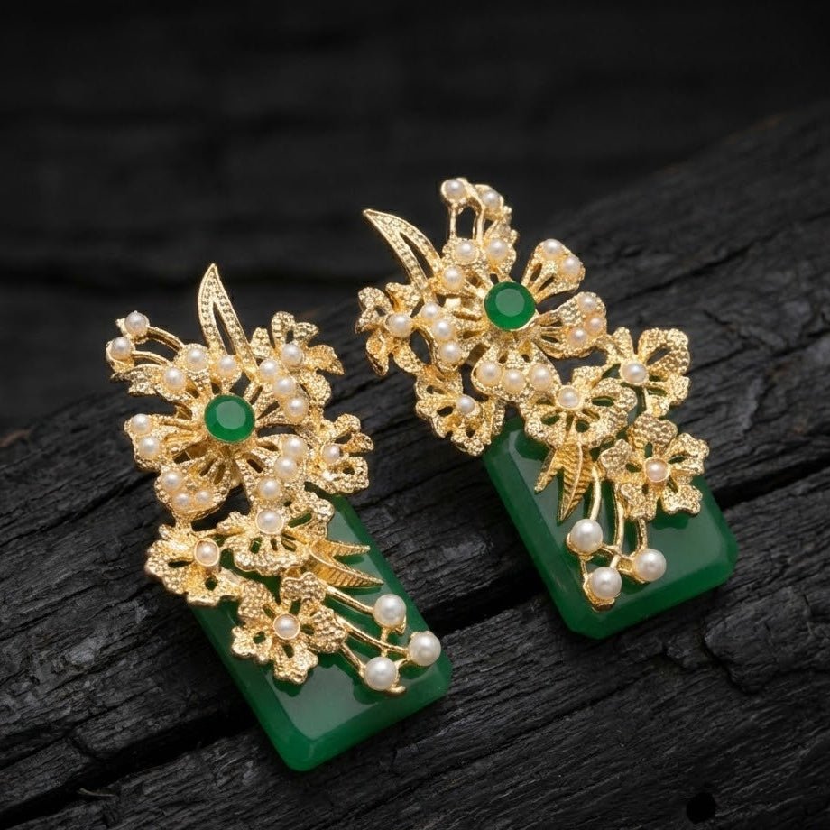 Hand Crafted Blossom Earrings - Gold Plated Semi Precious Stone