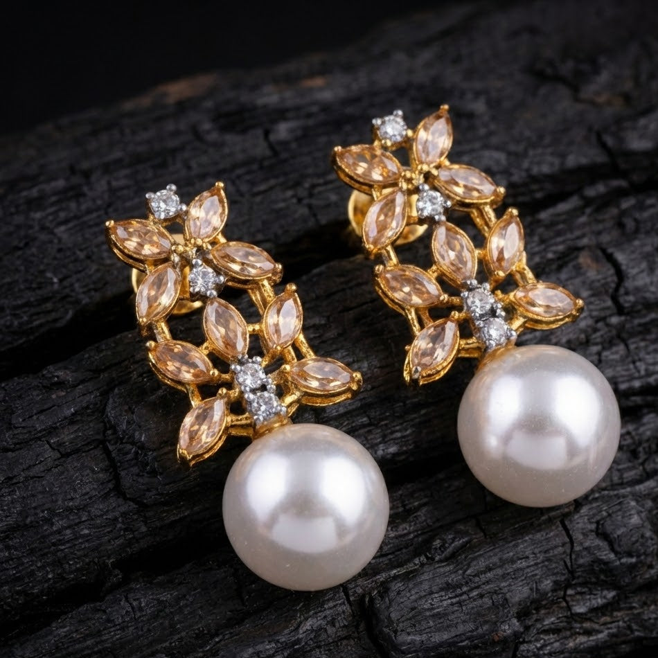 Pearl Flare Stud Earrings - Elegant Statement Studs
