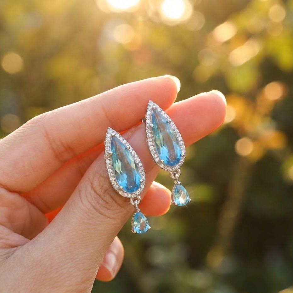 Oval Diamond Earrings - Silver Plated Jarao Stone Jewelry