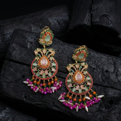 Royal Nauratan Jhumka Earrings - Traditional Pakistani Bridal Jewelry