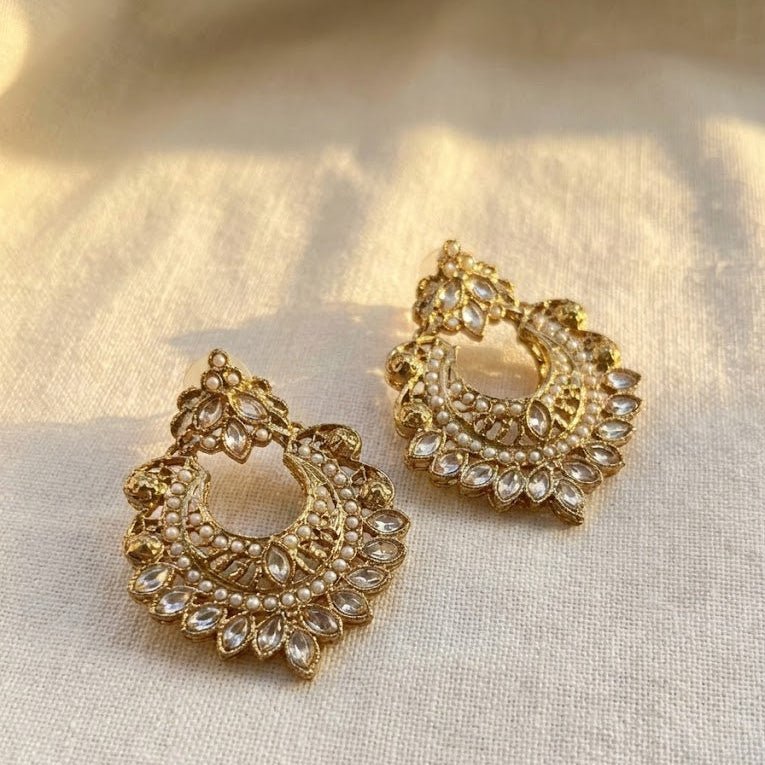Gold Crescent Moon Drop Earrings