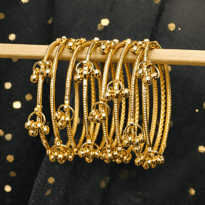 Kashmiri Ghungroo Charm Bangle Set – 22K Gold Plated | Set of 8 |