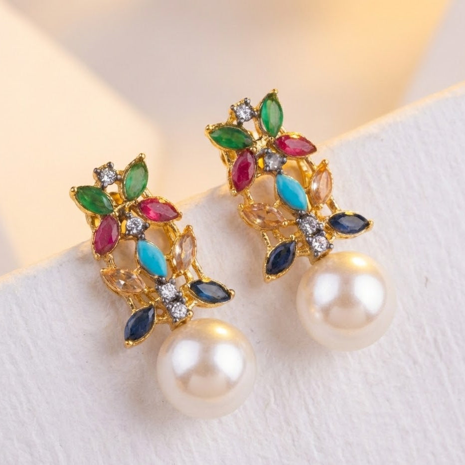 Pearl Flare Stud Earrings - Elegant Statement Studs