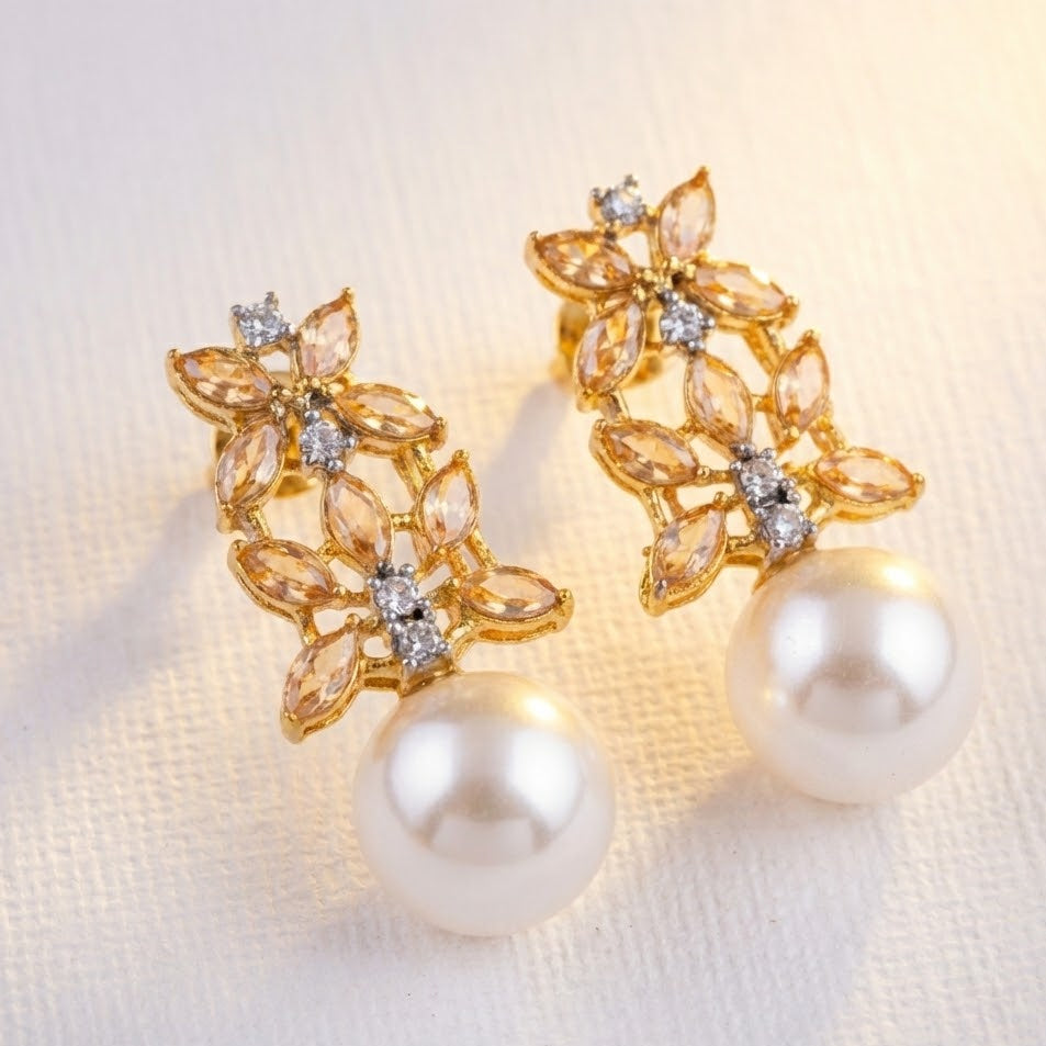 Pearl Flare Stud Earrings - Elegant Statement Studs